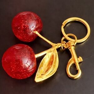 Red Cherry Keychain with Gold Accents